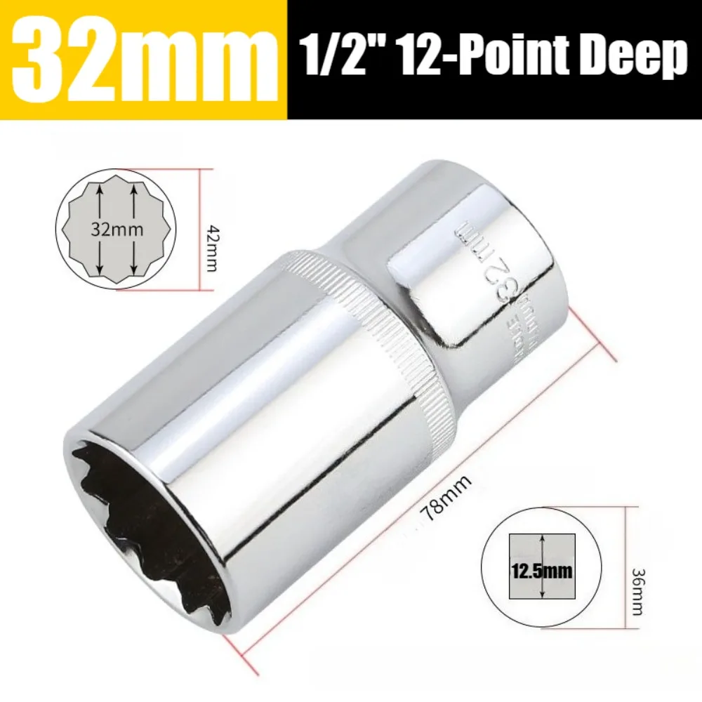 12-Punkt-Metrische Tiefsteckschlüssel-Set, 1/2 Zoll Antrieb, 8-32mm, Schlagschrauber-Einsatz aus Cr-V-Stahl, für Heim- und Auto-Reparaturen – Detail 6