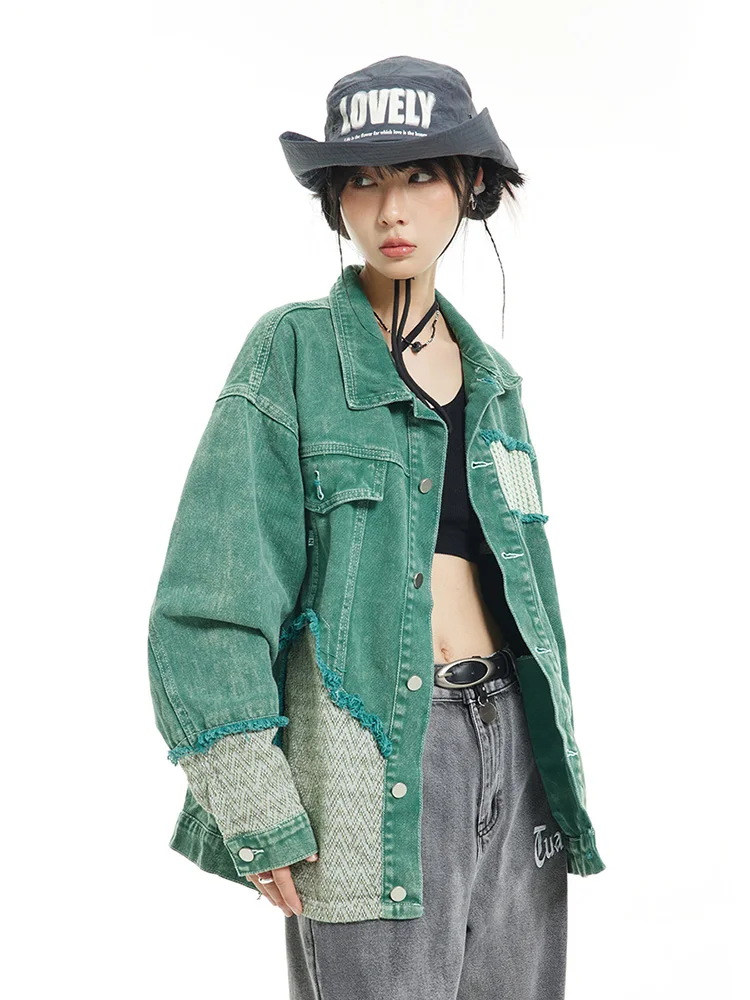 Denim Jacket for Women Clothes Oversized Jeans Coat Korean Coats Spring Fall 2022 New Jackets for Women Green Outwear