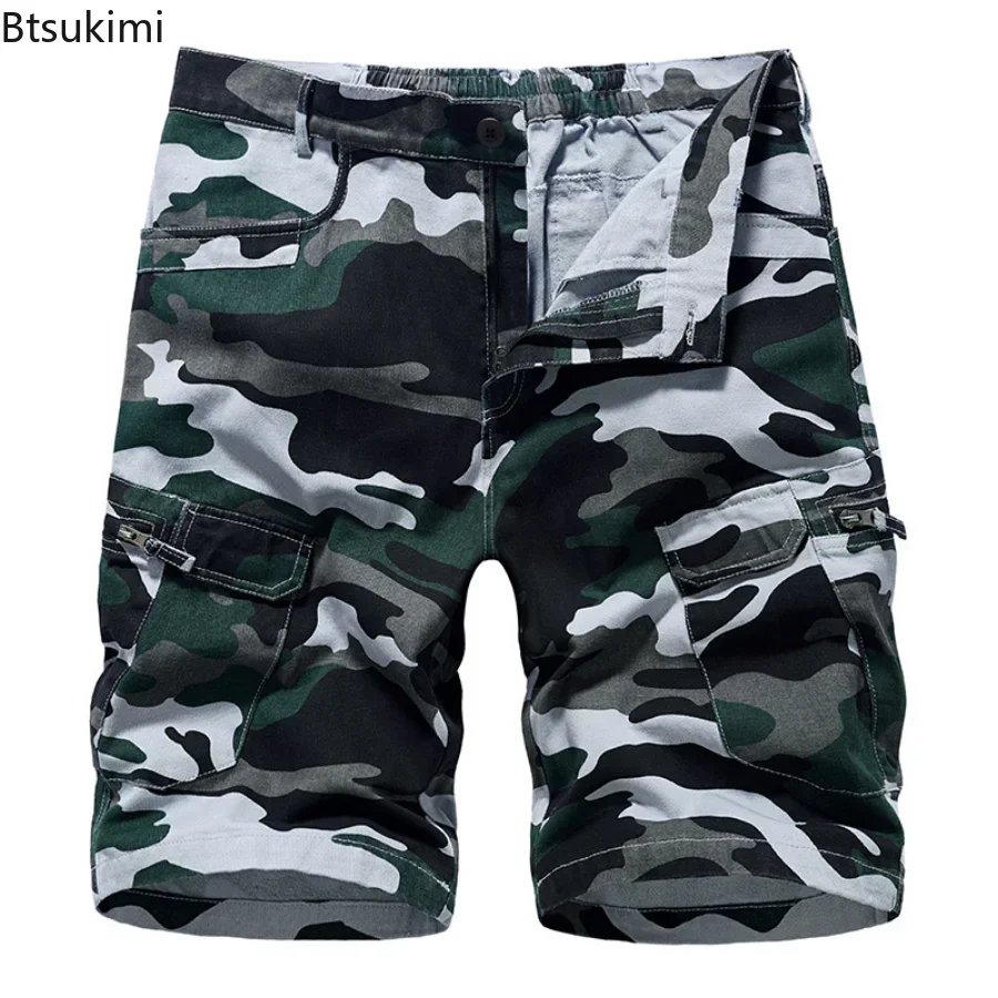 2024 Men\'s Cargo Shorts Beach Shorts Camouflage Summer Men Cotton Loose Multi-Pocket Military Trousers Homme Casual Sweat Shorts