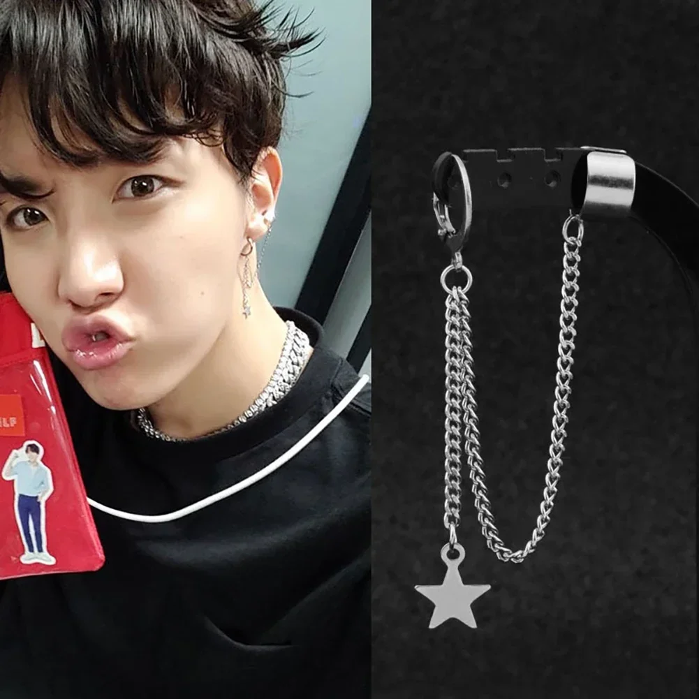 Korea Popular Hip Hop Kpop Bangtan Boys Stud Earrings Fashion Leaf Cross Stainless Steel Pendant Earrings Jewelry for Men Women