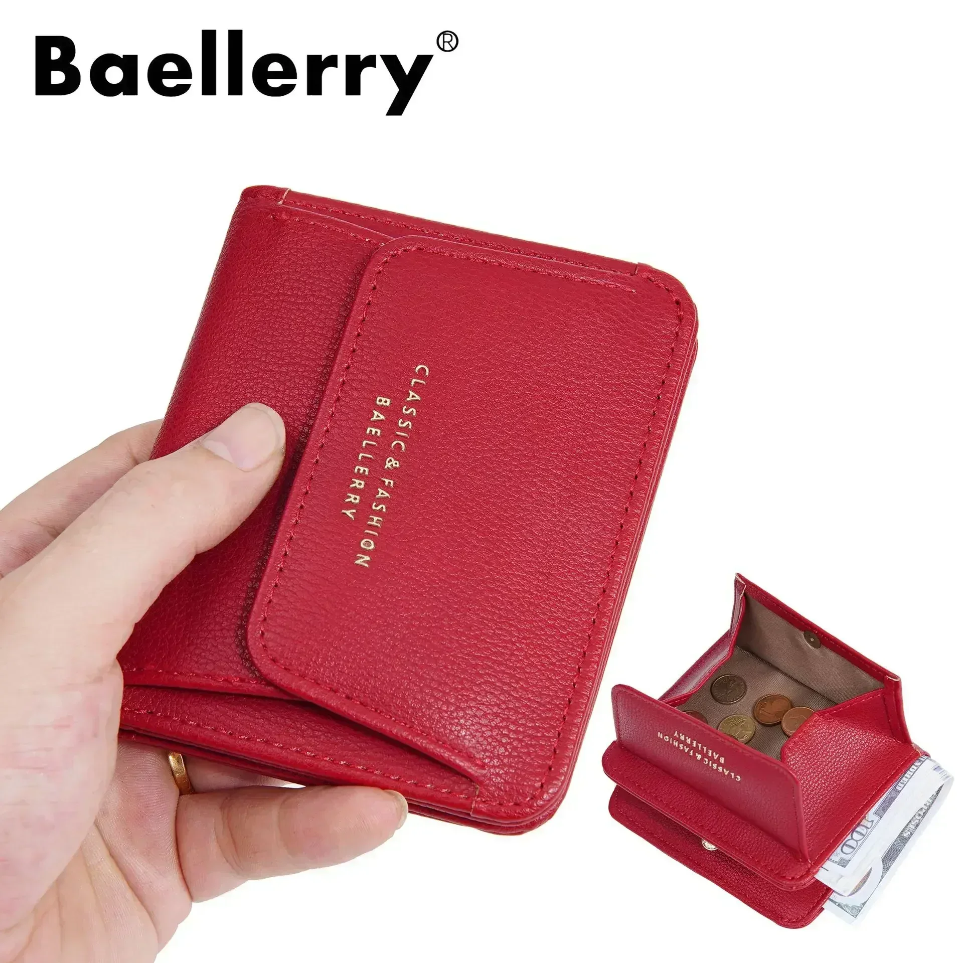 2024New Short Mini Wallets for Women PU Leather Card Holder Solid Coin Purse Female Multi-functional Fashion Small Red Wallet