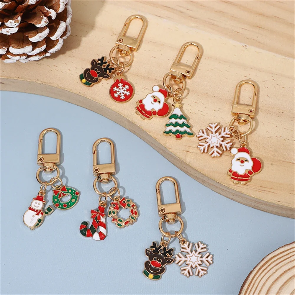 Enamel Christmas Keychain Creative Snowman Elk Santa Clause Keyring For Women Men Handbag Pendants DIY Festival Gifts