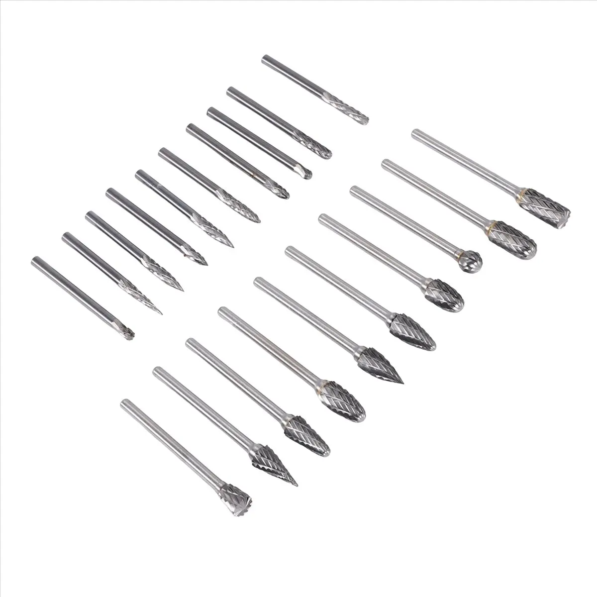 A63K& Double Cut Carbide Rotary Burr Set 20Pcs Die Grinder Bits 1/8 inch Shank Cutting Burrs for Wood Working