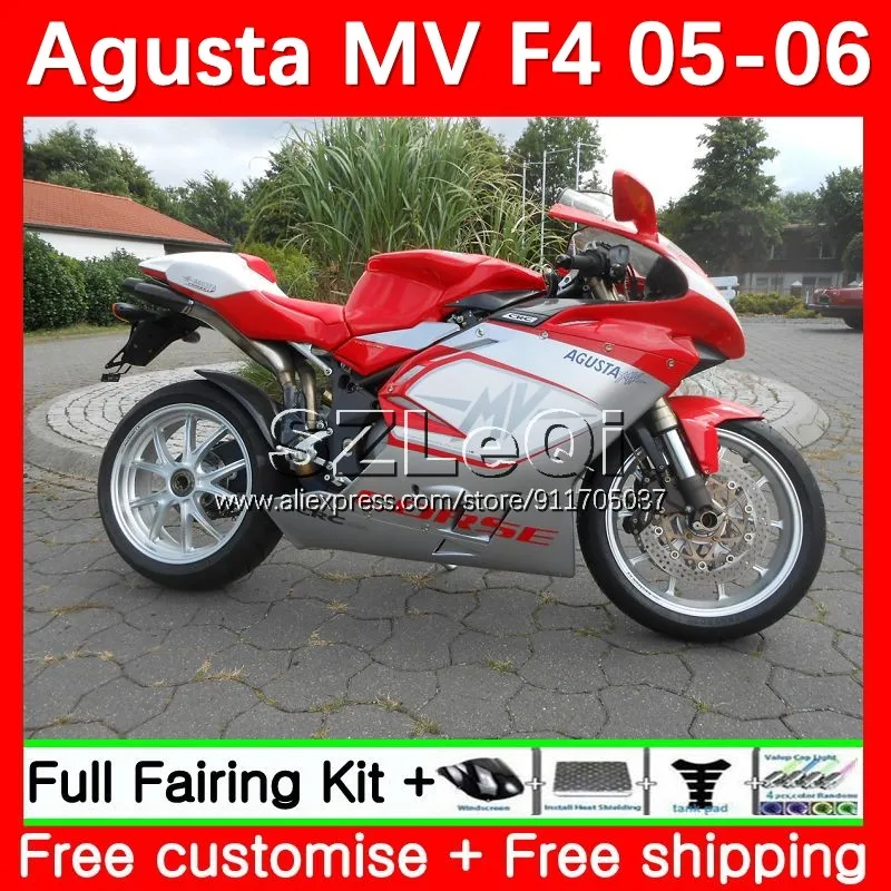 Body + Decal For Agusta MV F4 R312 750S 1000 R 750 1000CC 1000R 05 06 20No.84 MVF4 312 1078 1+1 2005 2006 Silvery Red Fairings