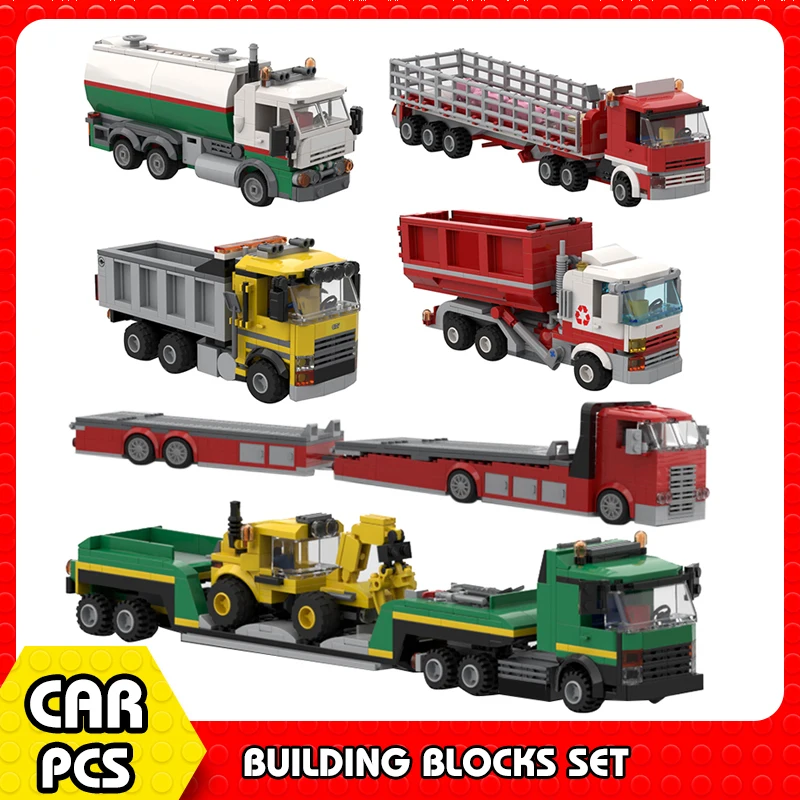 MOC Trucks City Vehicle Pickup Heavy Cargo Transport Model Building Block Maintenance Transporter Tanker Car Toys Gifts