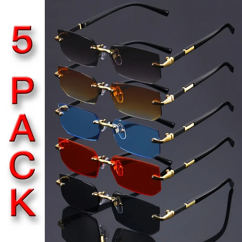 

5pcs Vintage Black Fashion Glasses with Golden Stand Frameless Metal Design for Men Women Perfect for Parties Decorative Wear