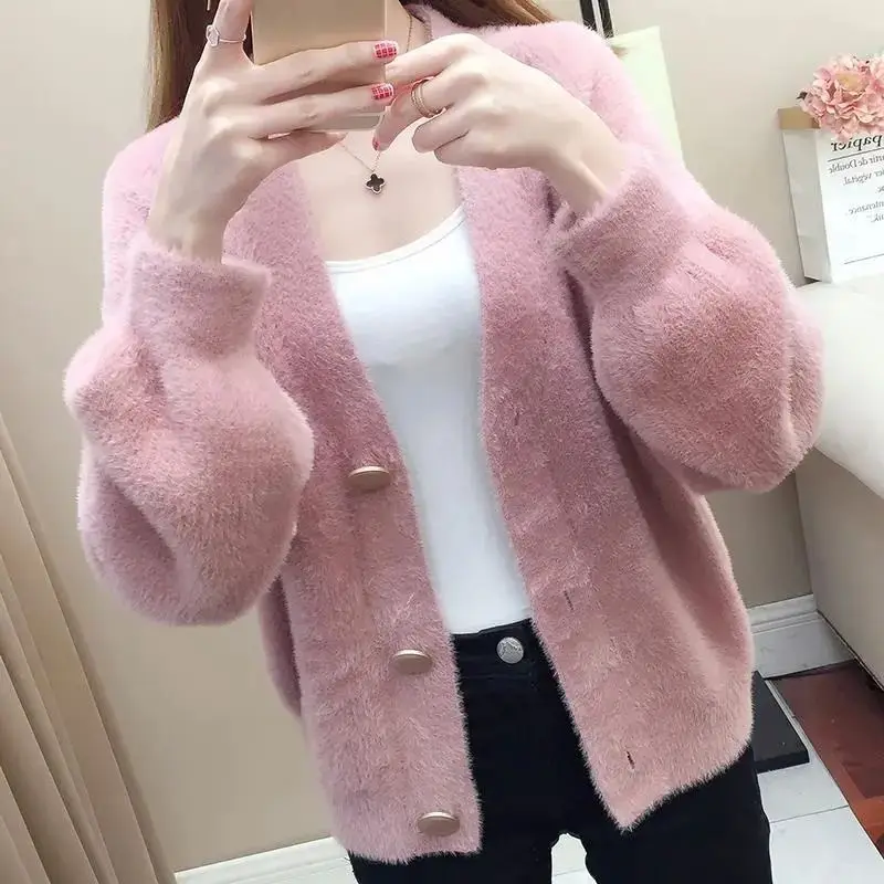 

Spring Autumn New Sle Women's Knitted Mink Sweater Loose Open Cardigan ort Trendy Outerwear Top Ci Walk Coolmax Fiber