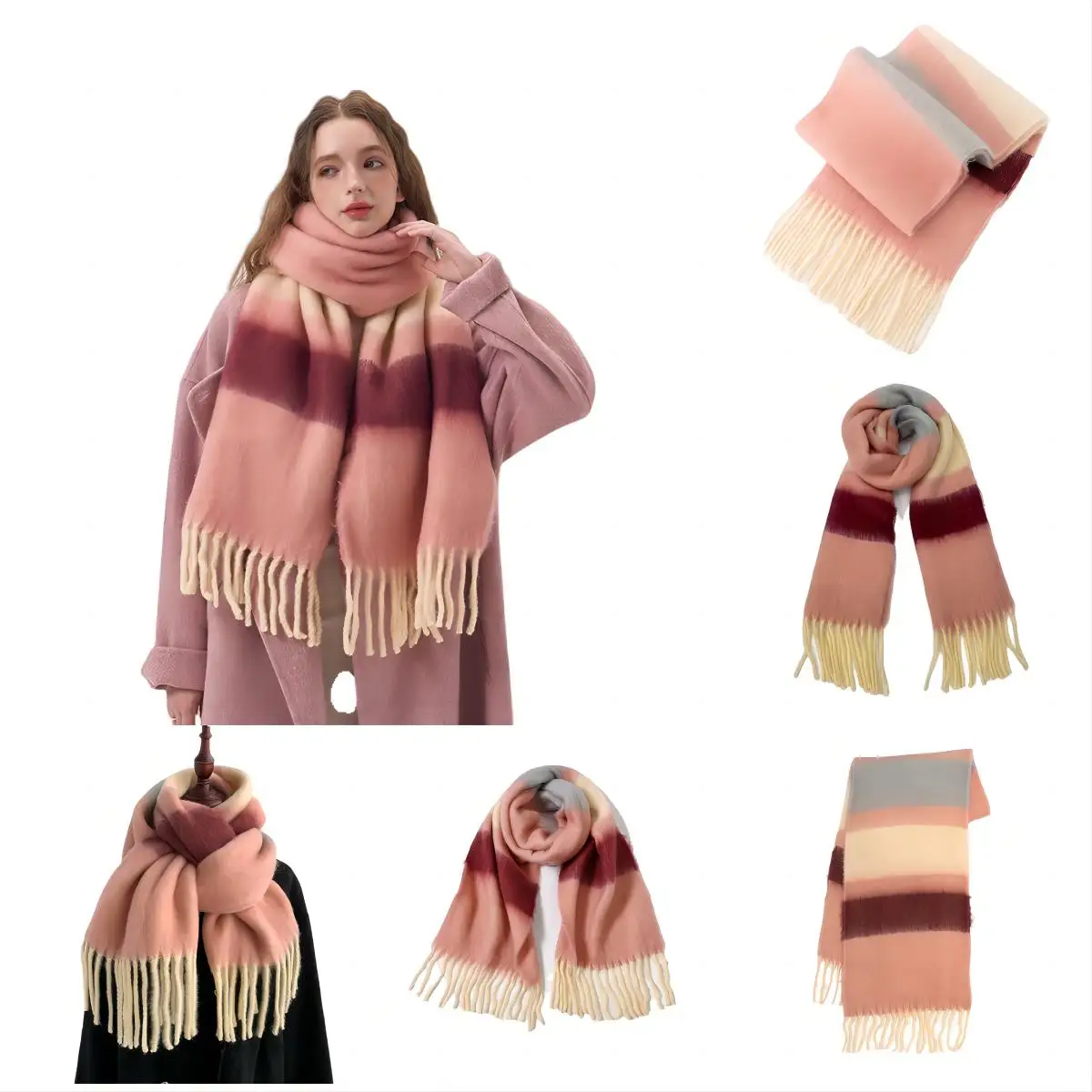 Luxury Brand Scarf Striped Winter Scarves Z Cashmere Handfeeling Soft Brushed Tie Dye Warm Shawl Bright Color Scarves for Women