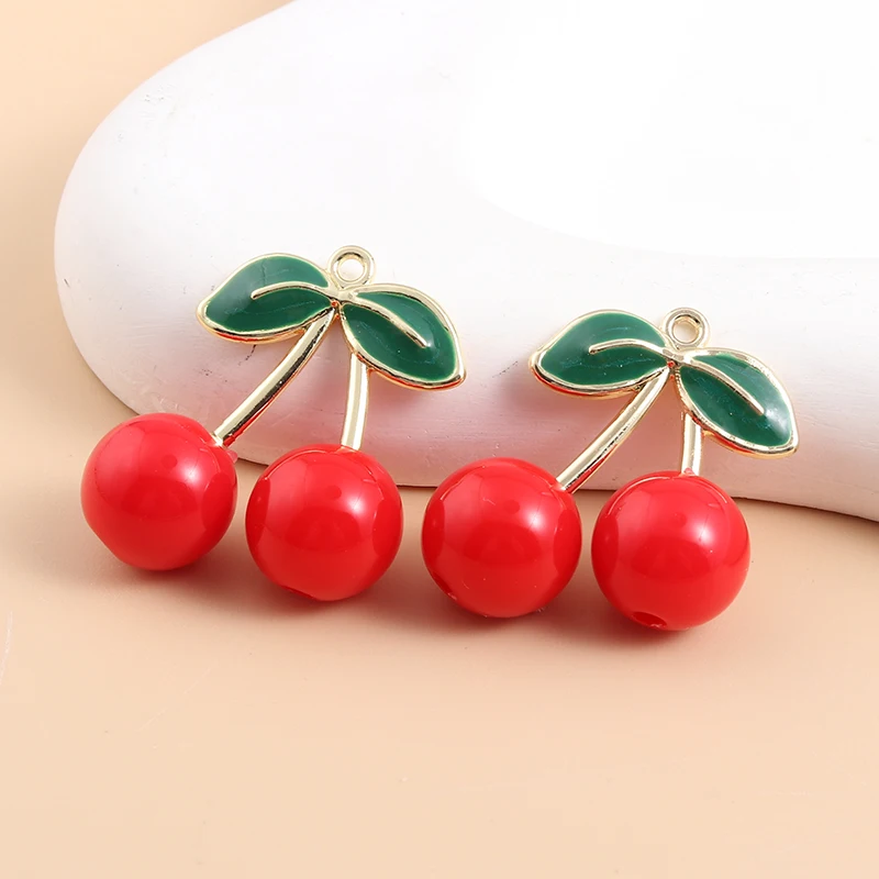 10 adet sevimli yeni kiraz emaye takılar yapmak için 3D kırmızı meyve kolye el yapımı DIY takı aksesuarları bulgular el sanatları kolye