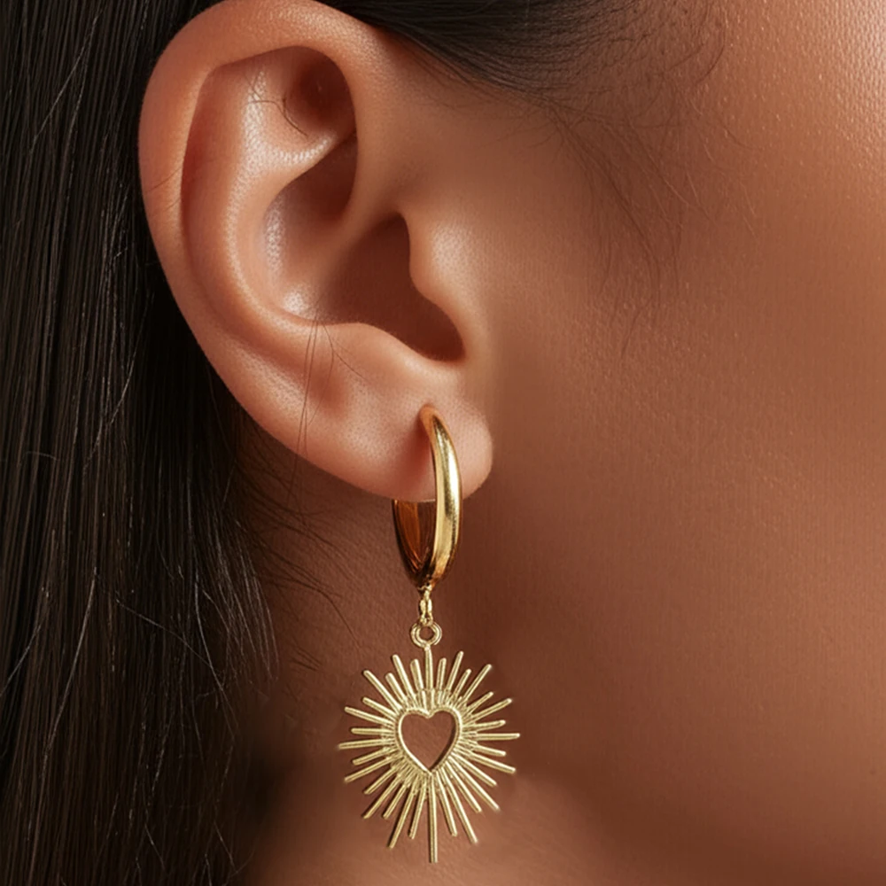 DGIDDK Stainless Steel Heart-Shaped Sun Hoop Earrings Female Girl Punk Prick Peach Heart Ear Buckle Wedding Jewelry Gifts