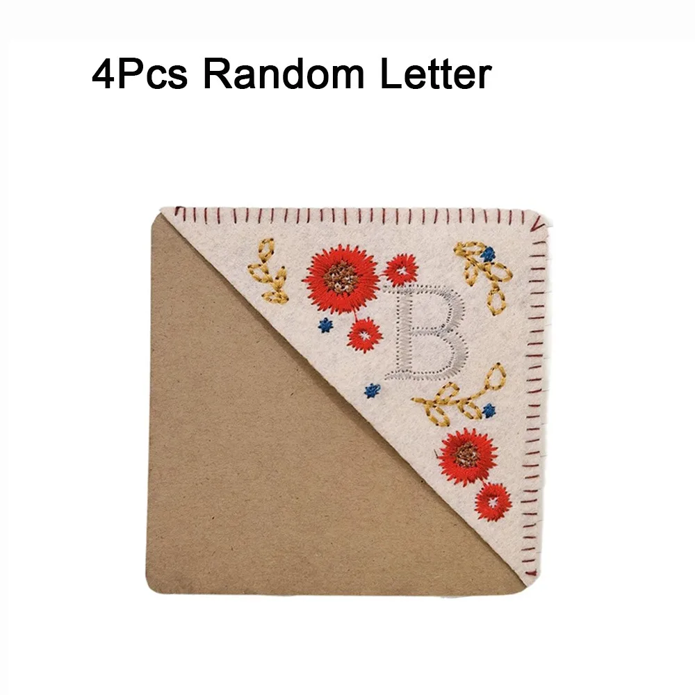 

4Pcs 4 Styles Hand Embroidered Corner Bookmark Handmade Personalized Hand Stitched Corner Bookmark Four Seasons Book Corner