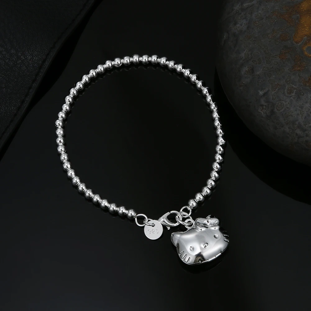 

Popular Brands 925 Sterling Silver Kitty Cat Bracelets For Women Fashion Luxury Designer Jewelry Party Wedding Accessories Gifts