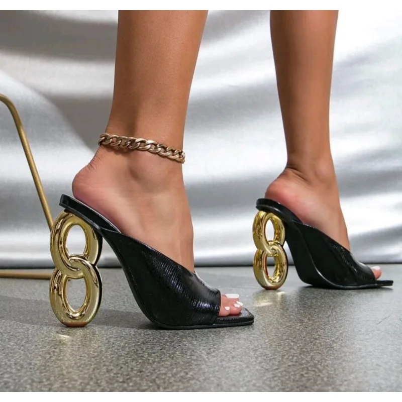 

Summer Leopard Print Peep Toe Women Slippers Elegant Hollow High Heels Banquet Slide Shoes Slippers Zapatos Para Mujeres
