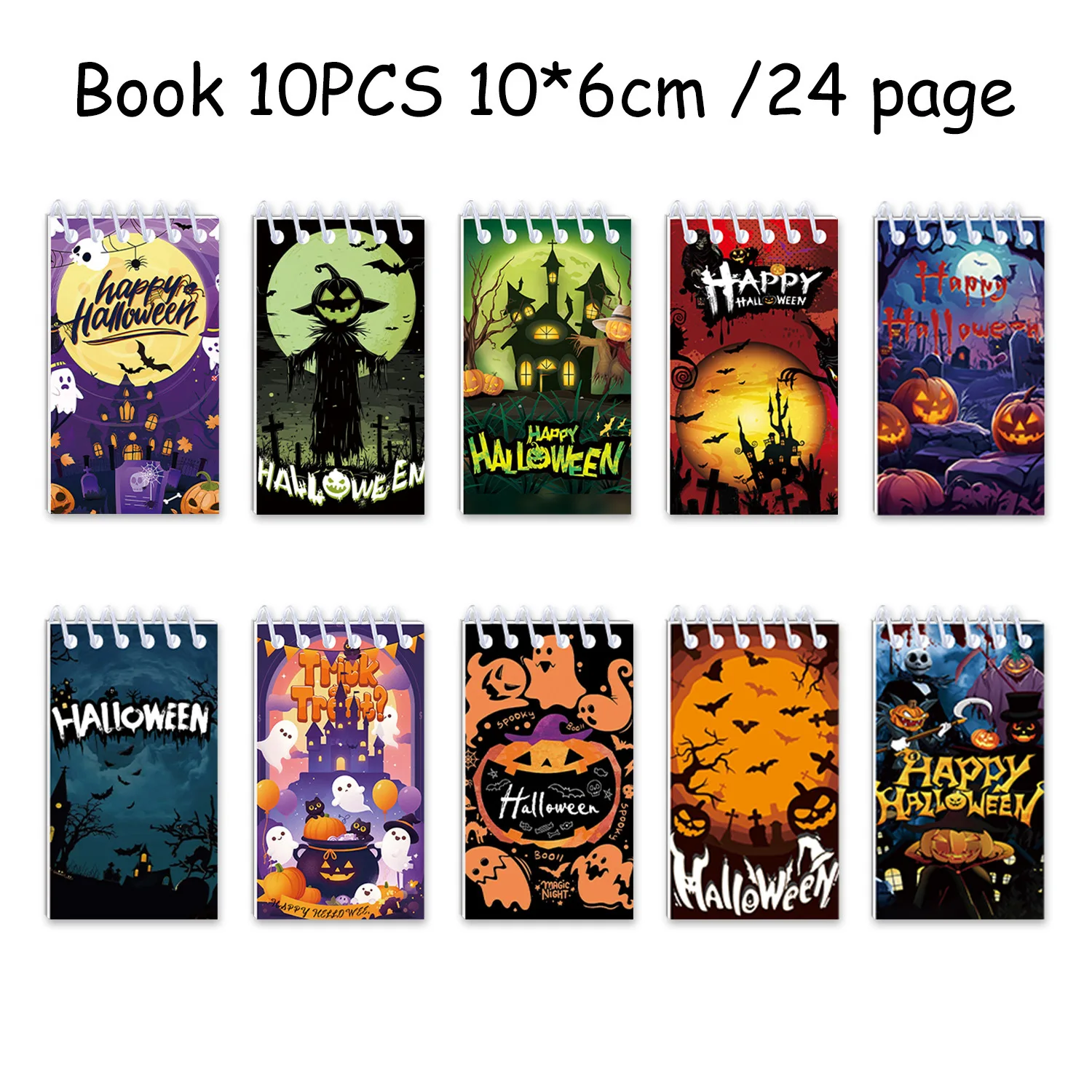 10 pçs halloween mini blocos de notas férias mini espiral notebooks abóbora fantasma casa assombrada padrão para crianças festa de halloween