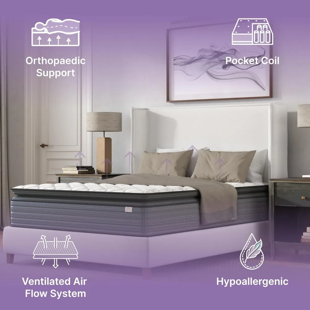 Colchón con almohada híbrida Isabella de 14 pulgadas: soporte medio firme, aislamiento de movimiento, certificado Certificado de EE. UU., fabricado en Estados Unidos