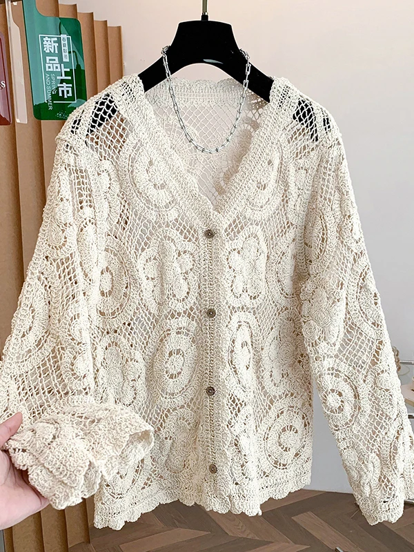 

Women's Bohemian Style Hooked Hollow Knitted Cardigan Outerwear Spring 2026 New Large Size Fat MM Korean Version Loose Fit
