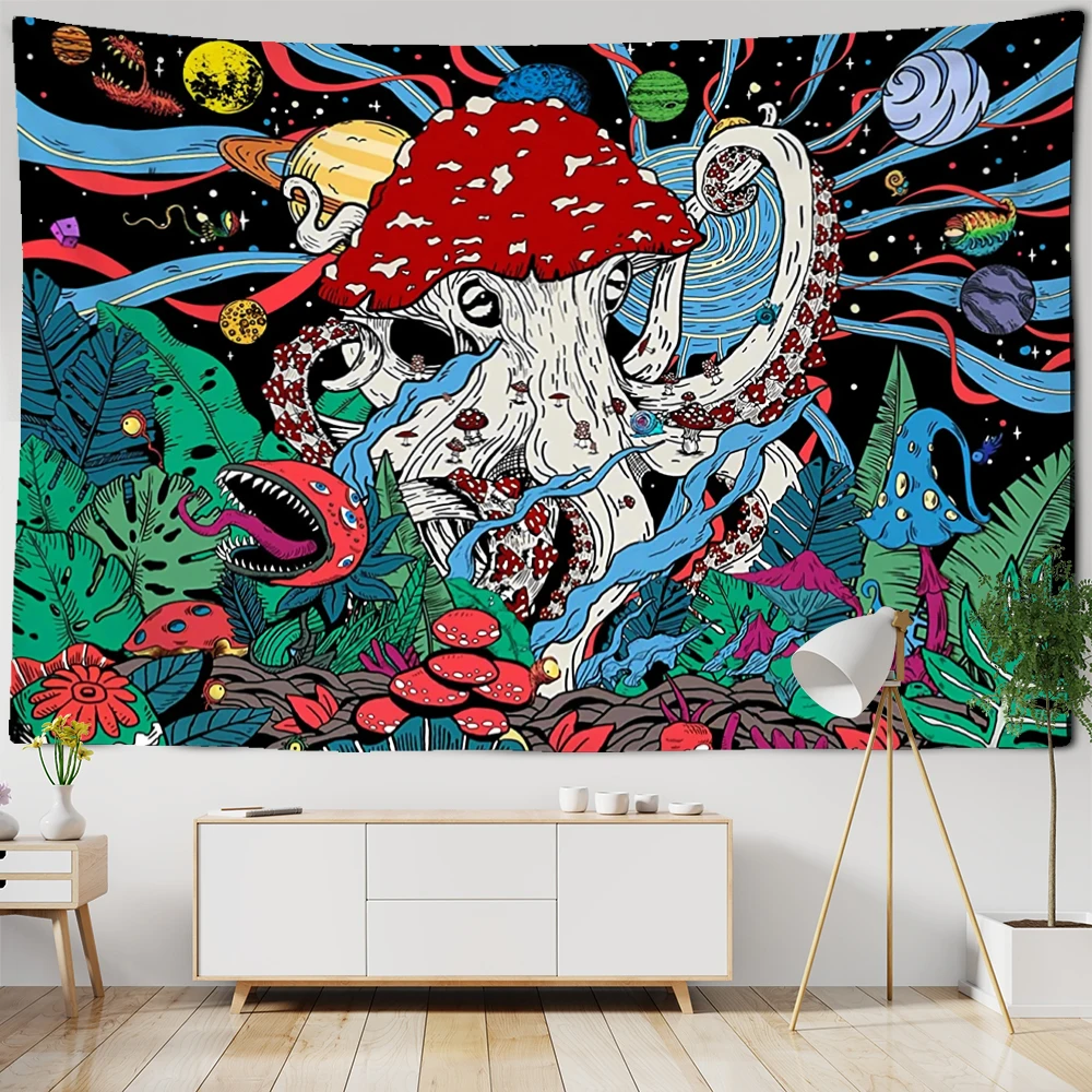 Planet Abstract Mushroom Tapestry Wall Hanging Witchcraft Psychedelic Colorful Dormitory Aesthetics Room Decor Background Cloth image 3