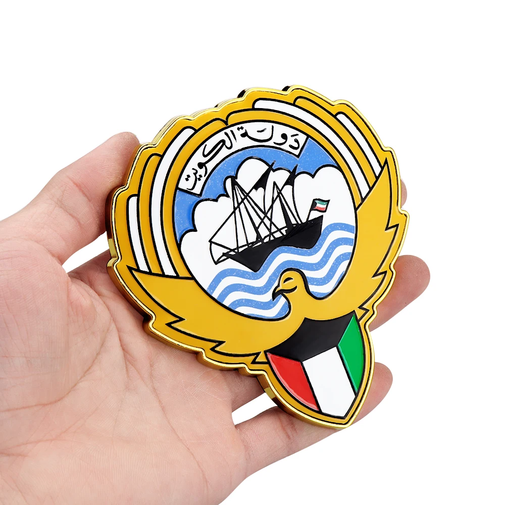 3D Metal Car Front Grille Badge Kuwait National Flag Emblem Auto Body Rear Trunk Decoration for Mercedes Suzuki VW VOLVO Renault