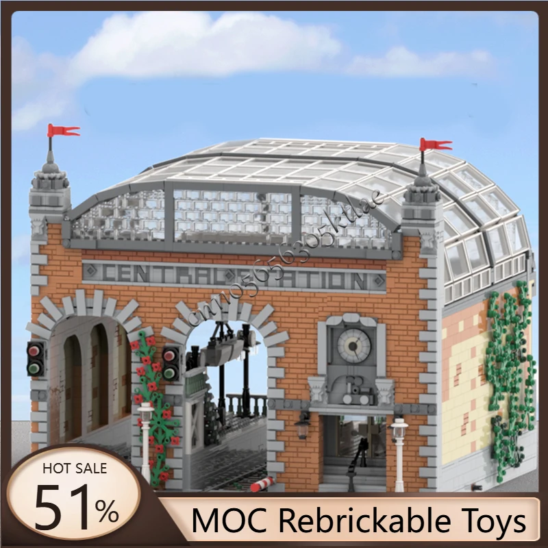 

New 4739 Parts MOC Creative City Street View Modular Train Station Model Architecture Building Blocks Children Bricks Toys Gifts