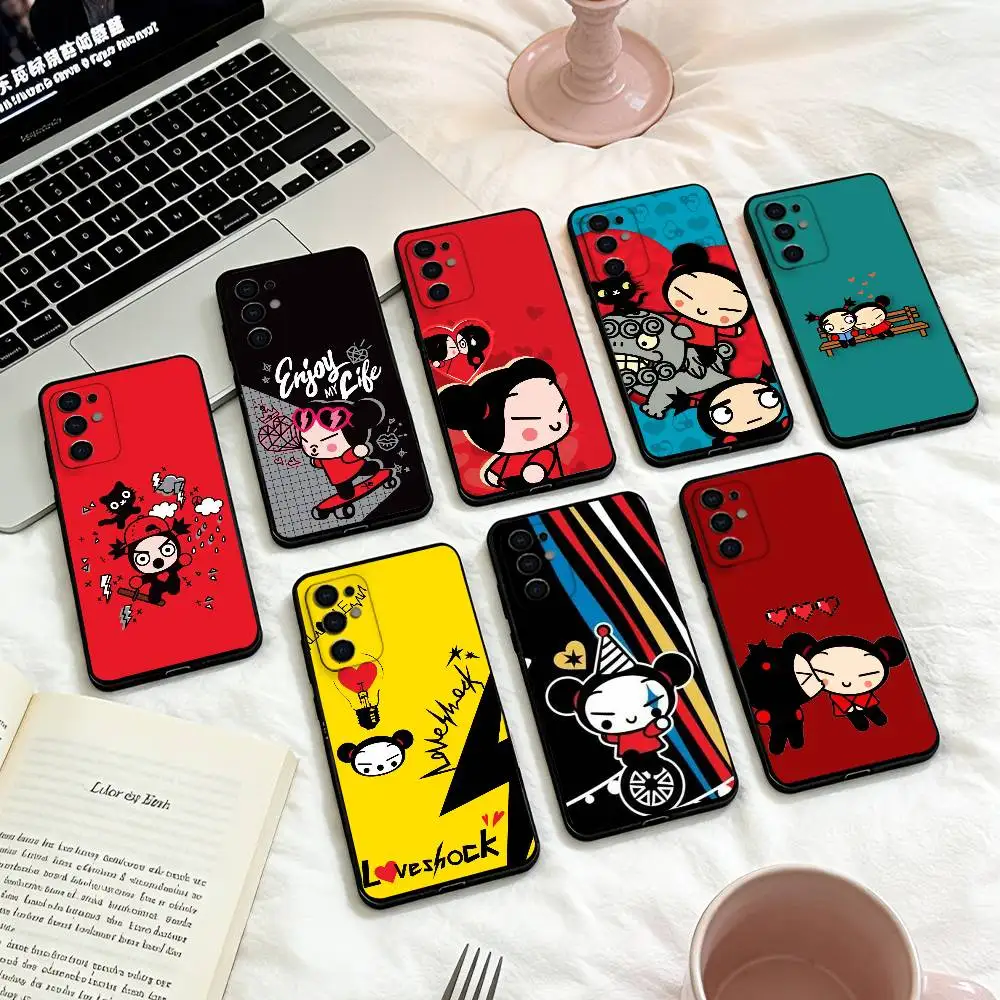 

Cute Cartoon Pucca Garu Phone Case For Samsung S 25,24,23,22,30,21,10,9,Ultra,Plus,Lite,FE,4,5 G Soft Black Case