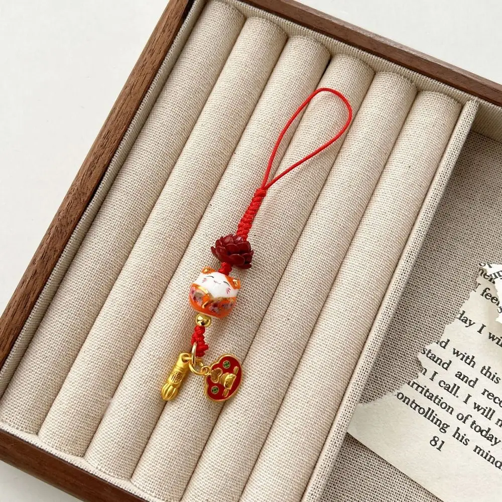 Cartoon Maneki Neko Portachiavi Cordino per telefono Cordino in ceramica Gatto fortunato Fascino per telefono Zaino Charms Decorazione borsa Tracolla per telefono gatto fortunato