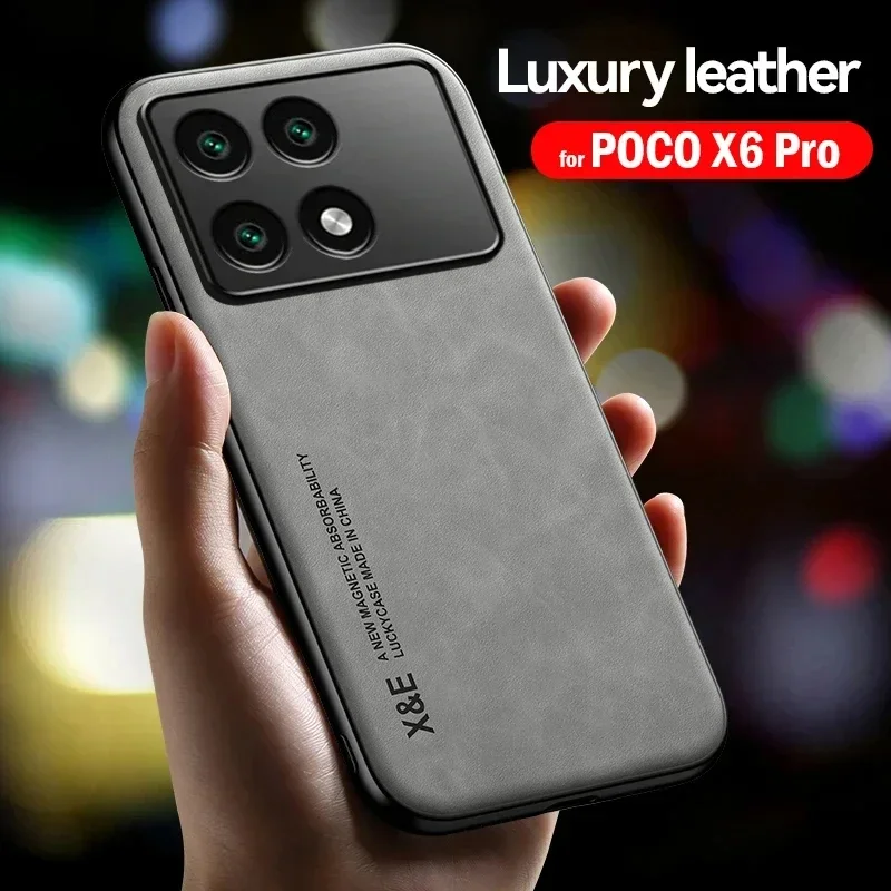 Case For Poco X6 X7 Pro Leather Magnetic PU Car Holder Coque For Poco X5 Pro Cover Silicone Bumper Shockproof Protection Shell