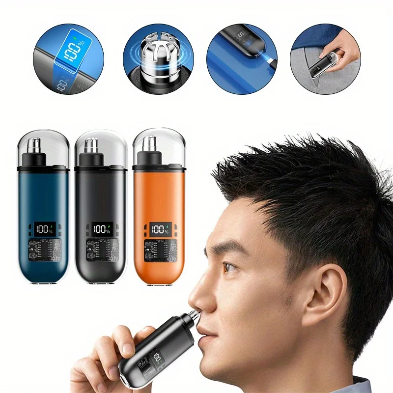Mini Portable Electric Nose Hair Trimmer with USB Charging and Digital Display