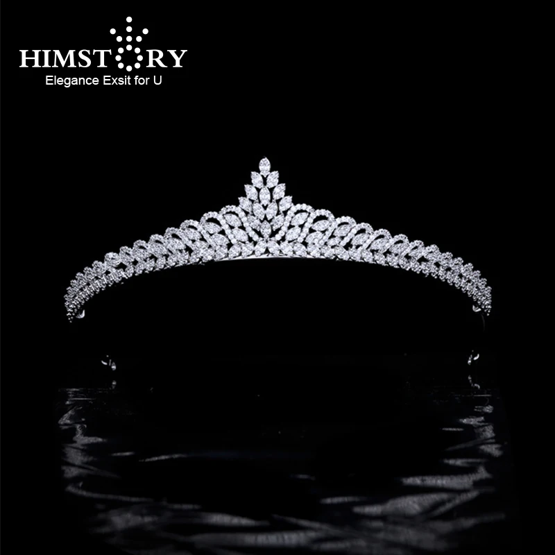 Himstory Small Bridal Wedding Tiara Full Cubic Zirconia Crown Crystal Headband Fashion Princess Birthday Gift Hair Accessory