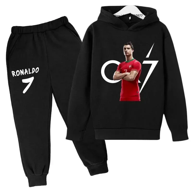 Kids Spring Autumn Football Idol Cr7 Print 2pcs Hoodie+Pants Set Tracksuits 3-13 Years Boy Girls Casual Baby Children Clothes