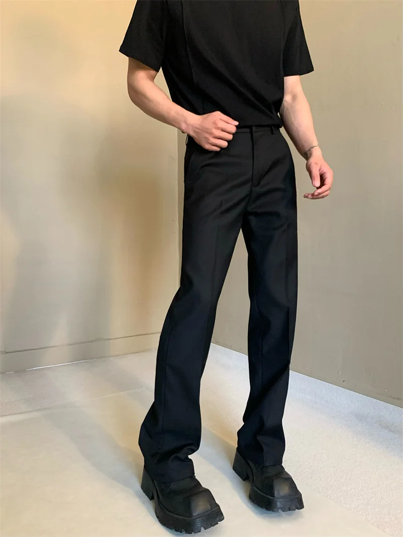 

Cleanfit Men's Straight Leg Suit Pants Drapey High-End Feeling Korean Wide Leg Pants Casual Low Waist Loose Fit Polyester