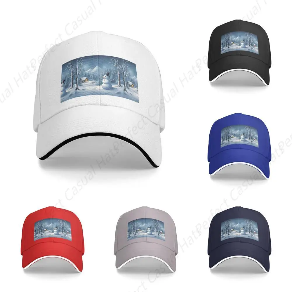 

High Quality Winter Snowman Print Sandwich Caps Peaked Caps Trucker Hat Men Women Outdoor Sport Travel Sun Visor