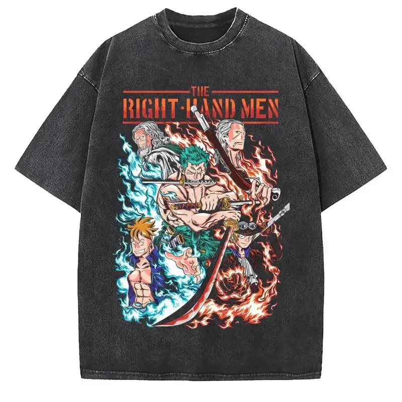 

Japanese Anime ONE PIECE Cotton Print T-Shirt Retro Cotton Washed Short-sleeved T-shirt for Men and Women Y2K Harajuku Tee Tops