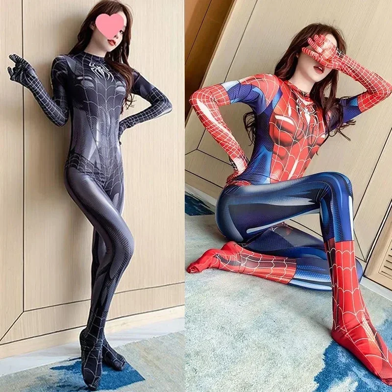 Spiderman Cosplay Sexy Zentai Bodysuit for Women Man Jumpsuit Black Spider Man Cosplay Costume Halloween Carnival Party Dress