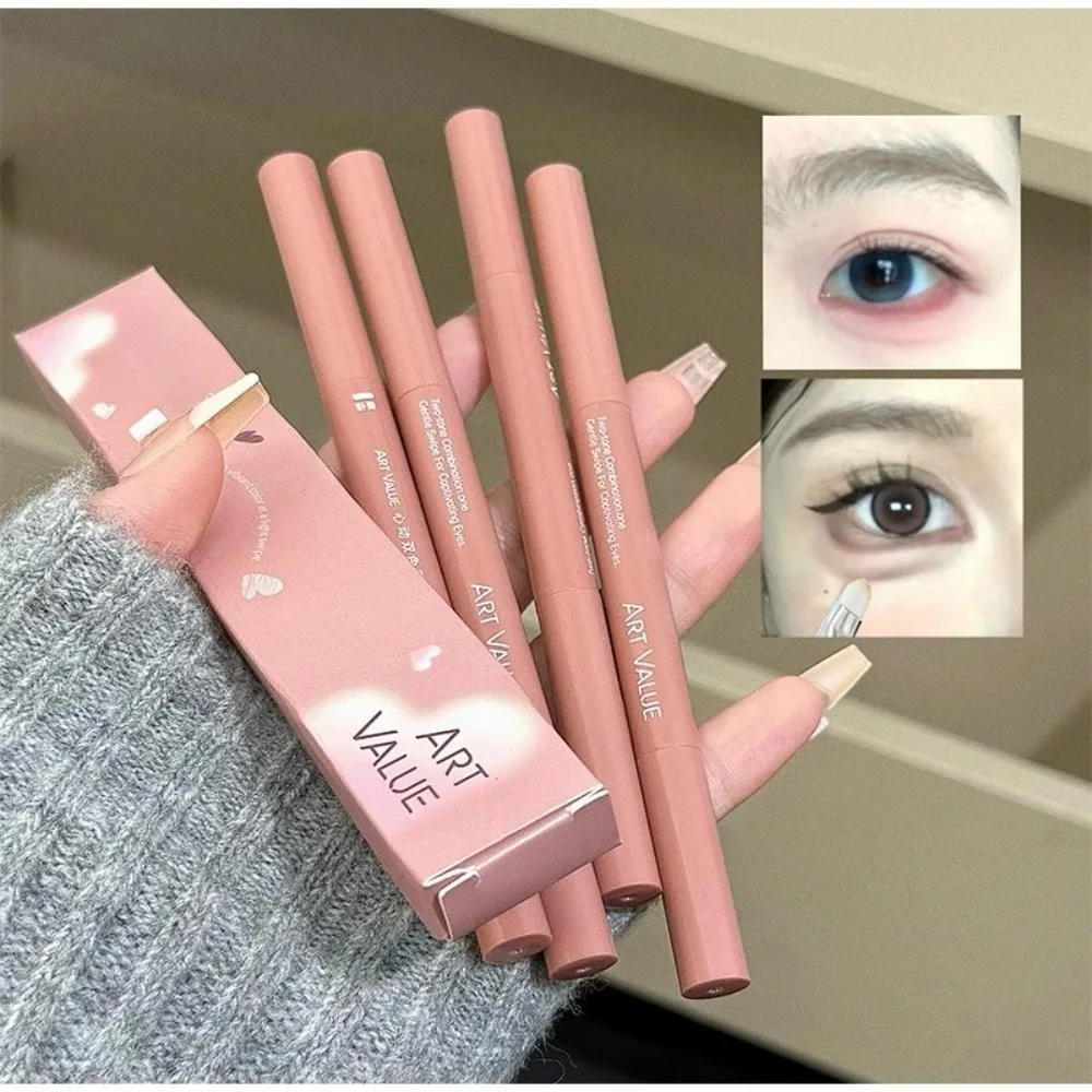 Bastoncini per baco da seta per dormire con blocco colore 2 Ombretto in stick rosa marrone 2 in 1 Linea per ciglia inferiori Trucco per occhi ultrasottile