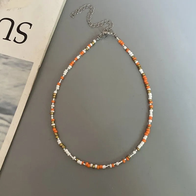 بسيطة البذور الخرز المختنق للنساء ، الكورية الحلو ، الملونة ديزي ، بوهو Charm ، مطرز ، المنسوجة يدويا ، قصيرة طوق قلادة للفتيات ، مجوهرات #6