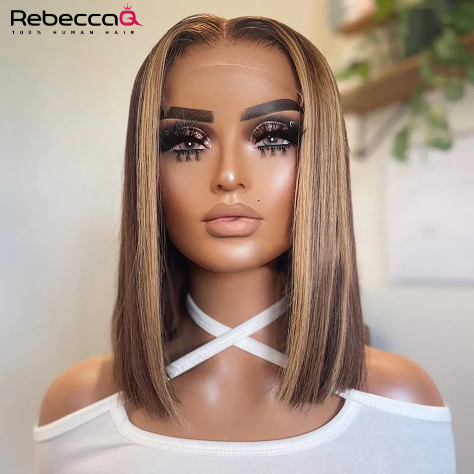 Curta reta corpo encaracolado Bob peruca, destaque perucas de cabelo humano, Lace Front, Piano peruca barata na depuração, selo