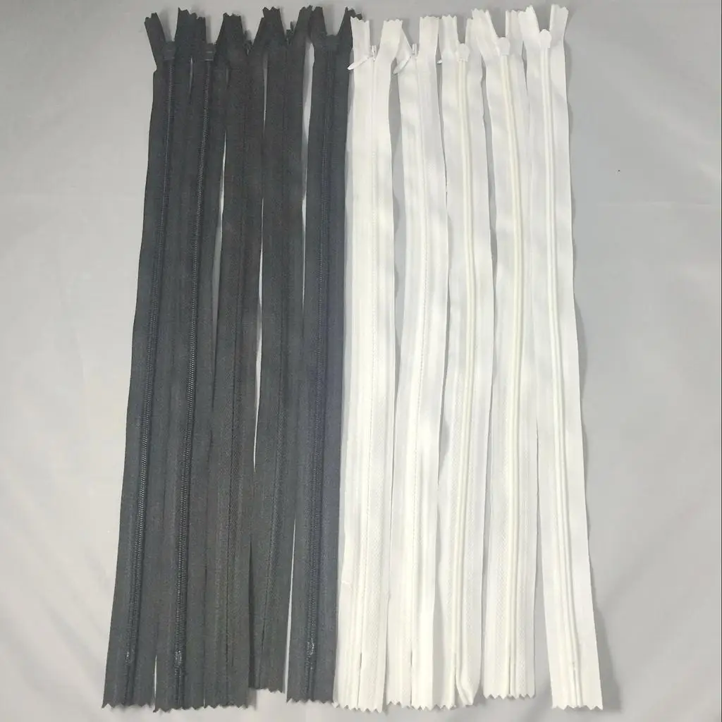 10Pcs/Pack White Black Invisible Nylon Closed End Zip Zippers for Sewing Accessories 40cm Long, Strong Durable Flexible