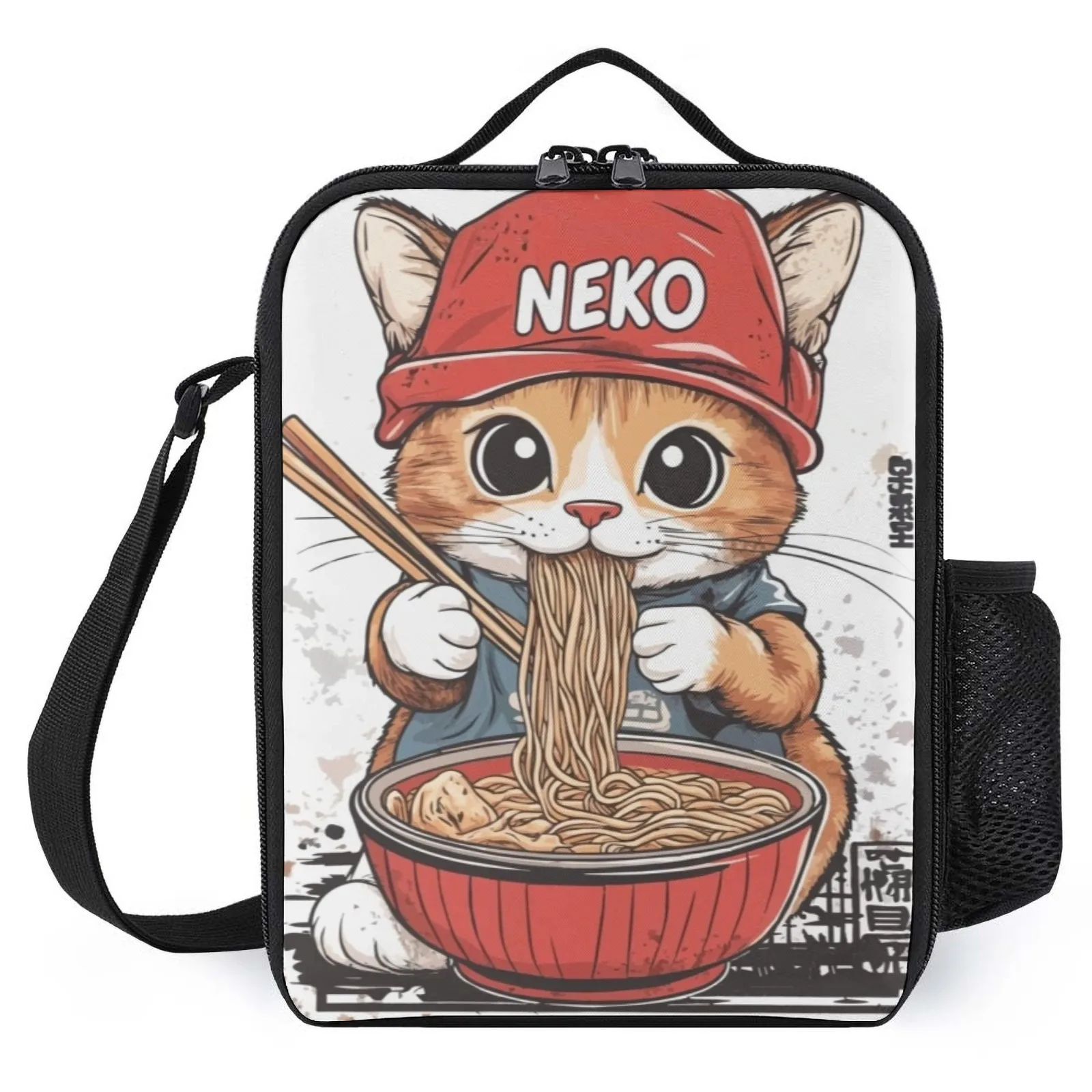 

Neko Ramen Cat Japan Bolsa Сумка для обеда с принтом и плечевым ремнем Термальный ланч-бокс Изоляционная сумка для ланча