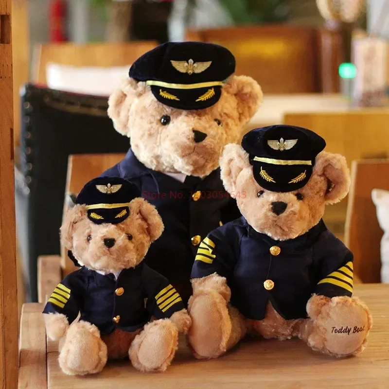 22-40cm Cute Pilot Teddy Bear Plush Toy High Quality Captain Bear Kawaii Baby Soft Stuffed Plushie Dolls Ornaments Kid Toy Gifts