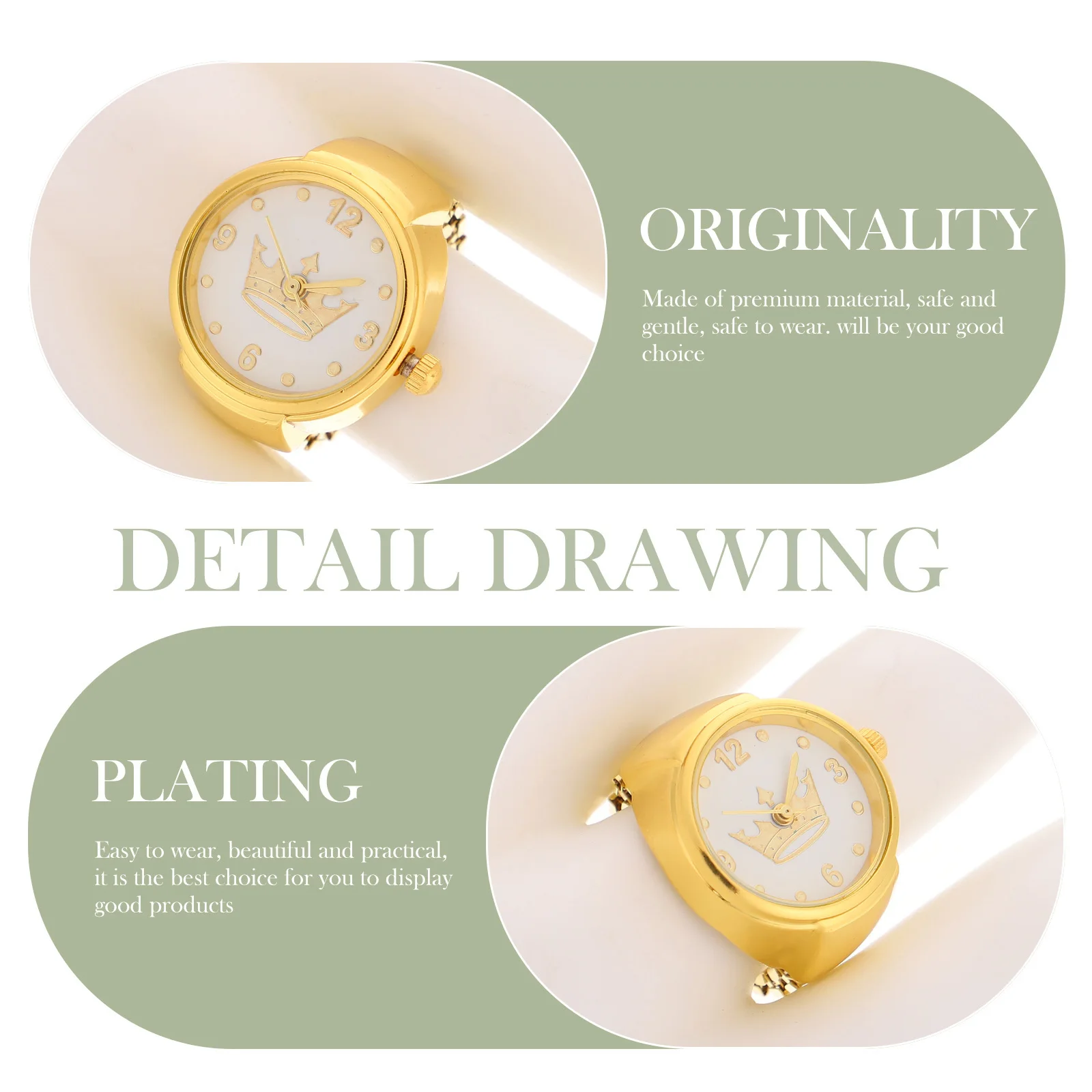 ساعة تاج دائرية، تصميم متدرج رائع، مقاومة للاهتراء، ساعة إصبع مزخرفة، ملحقات الحفلات المحمولة، مستلزمات التجميع #1