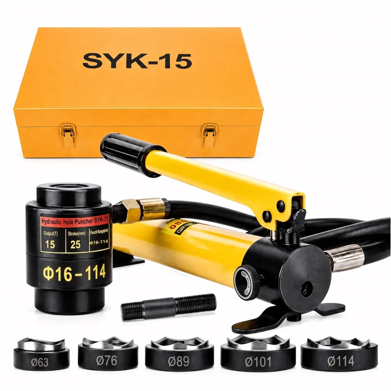 SYK-15 15Ton Portable Hydraulic Knockout Punch Tool Kit Manual Hole Digger Press For Stainless Steel Metal Sheet Plate Up To 4mm