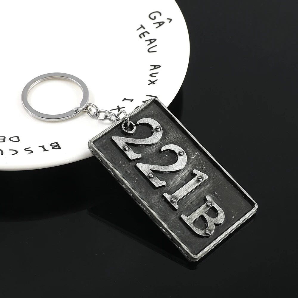 Movie Sherlock Metal Nameplate Style Keychain Sherlock House Number 221B Nameplate Pendant Keyrings for Backpack Accessories