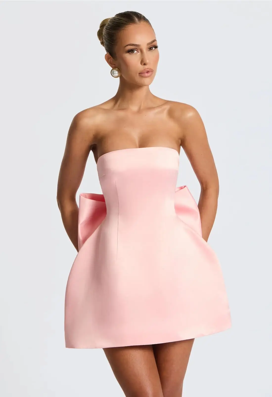

Strapless Homecoming Dress with Bow Short Satin Cocktail Prom Dress