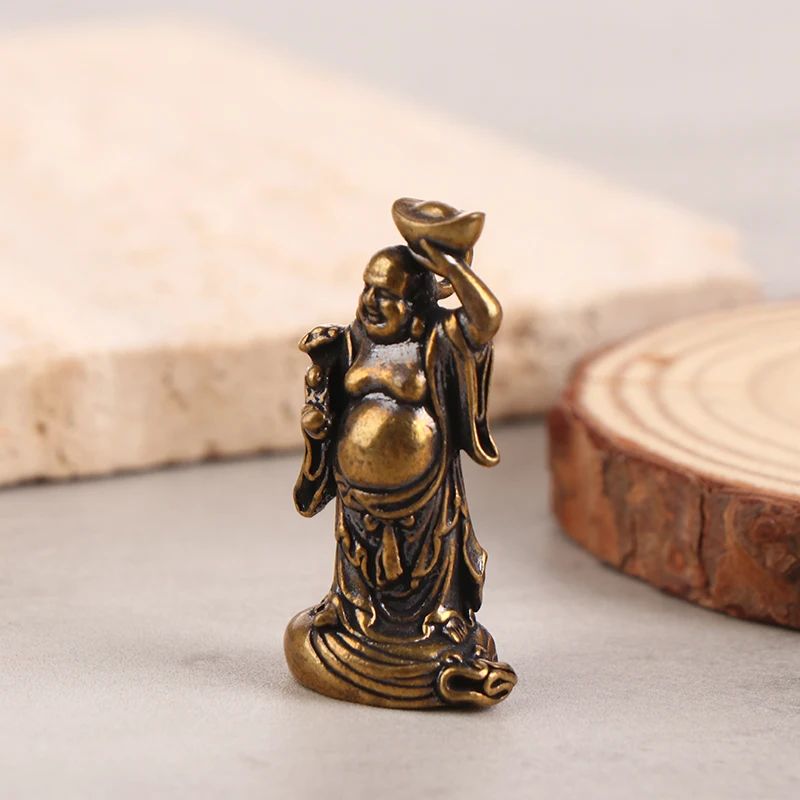 1 pz ottone Maitreya Buddha miniature figurine tasca in ottone piccola statua ornamenti decorazioni per la casa decorazione della scrivania artigianale