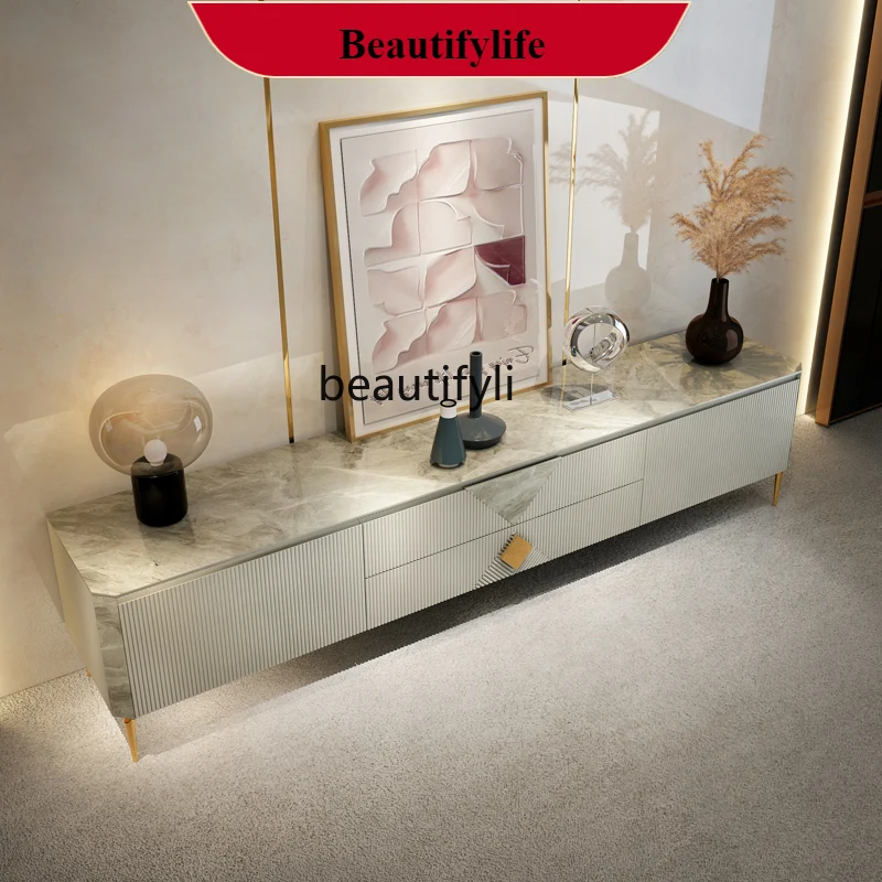 

G1218 Italian Minimalist TV Cabinet and Coffee Table Set for Villa Living Room Modern Light Luxury Rock Board Storage Floor Cabi