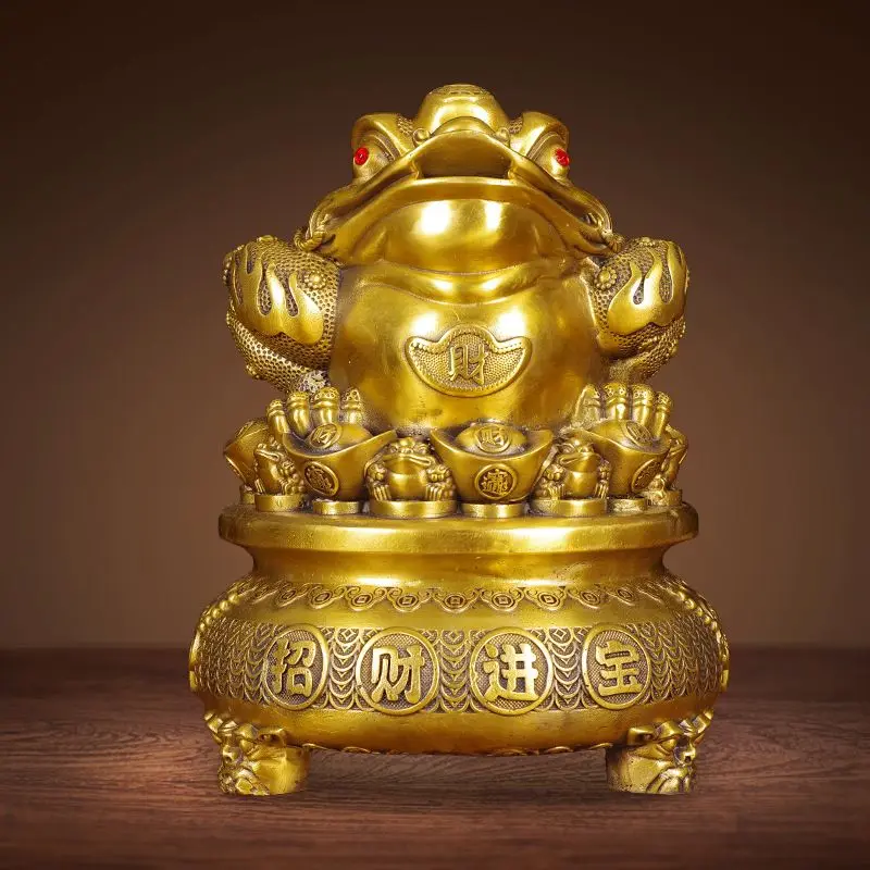 Fengshui Pure Copper Golden Toad Ornament Attracts Wealth and Treasures Treasure Bowl Home Decoration Store Opening Gifts