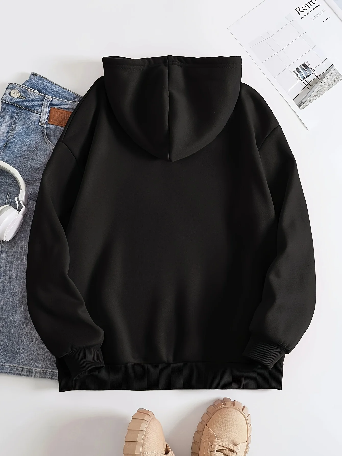 Basic Polyester Hoodie Alphabet Print 100_ Polyester Women Autumn and winter Comfortable Pullover Crewneck Loose Female Clothes