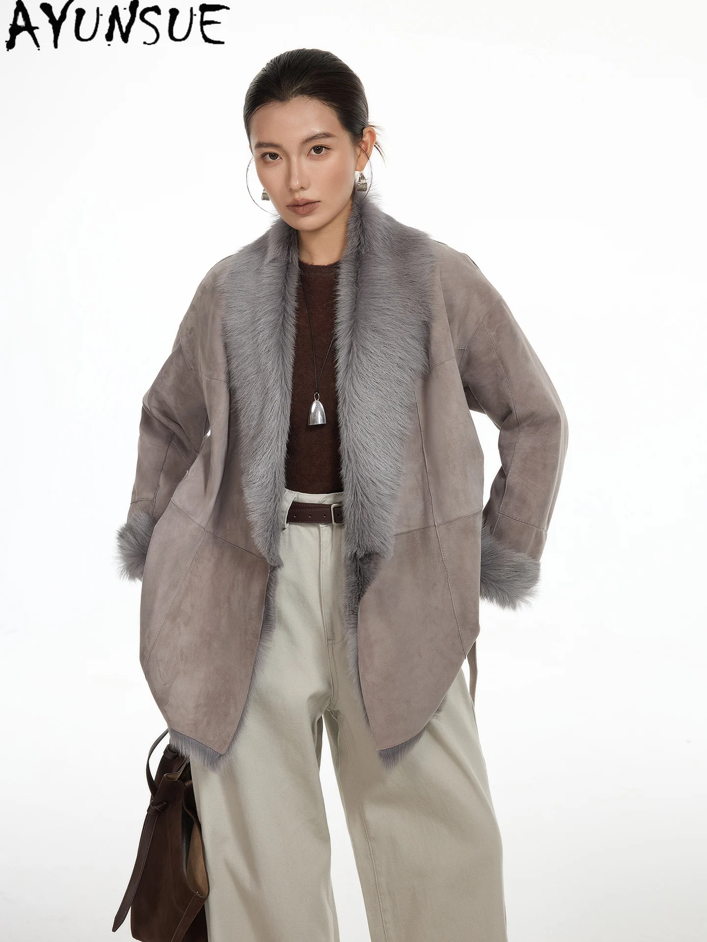 سترة من الجلد الطبيعي للنساء من AYUNSUE معطف فرو من جلد الغنم الطبيعي نمط جديد معاطف من الفرو الحقيقي ملابس شتوية دافئة للسيدات شুবা Жenskয়া #2