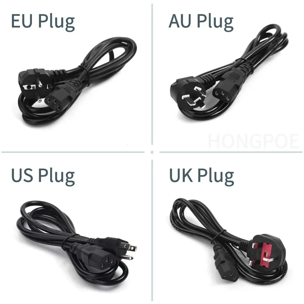 1.2M AC Power Cable Cord 3 Prong Connector EU US AU UK Plug IEC C13 Charging Line For Electronic TV Computer Printer Laptop