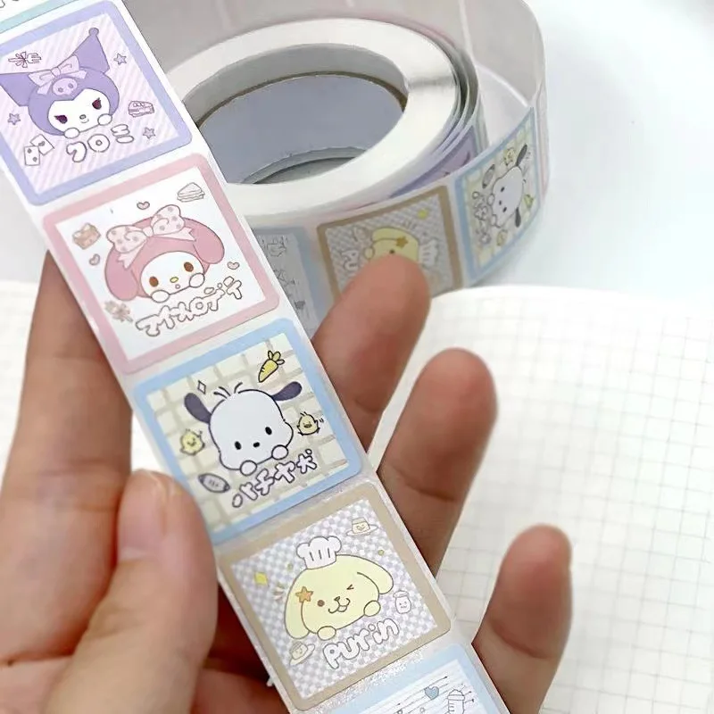 500Pcs/roll Sanrio Sticker Kawaii Kuromi Hello Kitty P Cinnamoroll Cartoon Kids Reward Stickers Gift Decoration Decals Toys